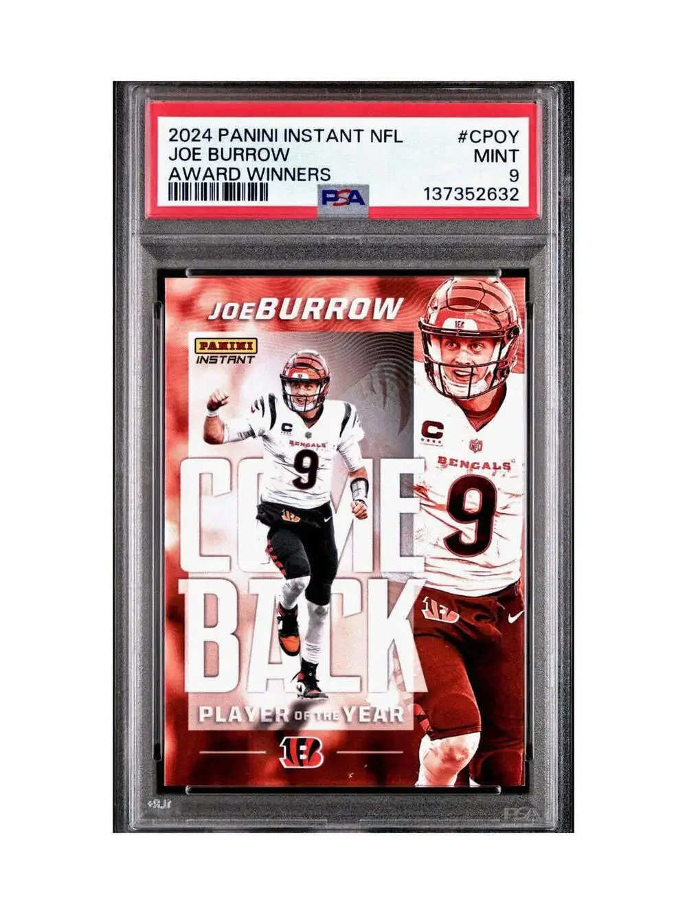 Joe Burrow 2024 Panini NFL AP Comeback Player of the Year Bengals PSA 9 Mint